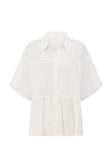 White Short Sleeve Button Up Collar Luna Top