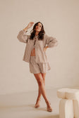 Pennie Long Sleeve Tie Top - Brown, White Stripe