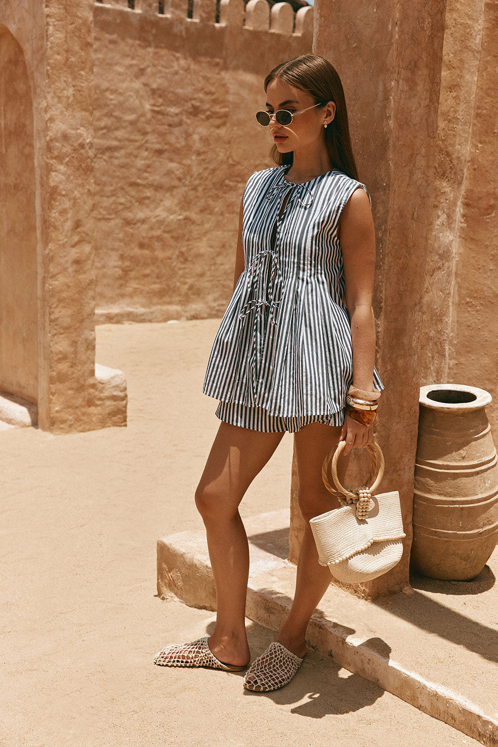 Black and White Stripe Tie Dalia Top