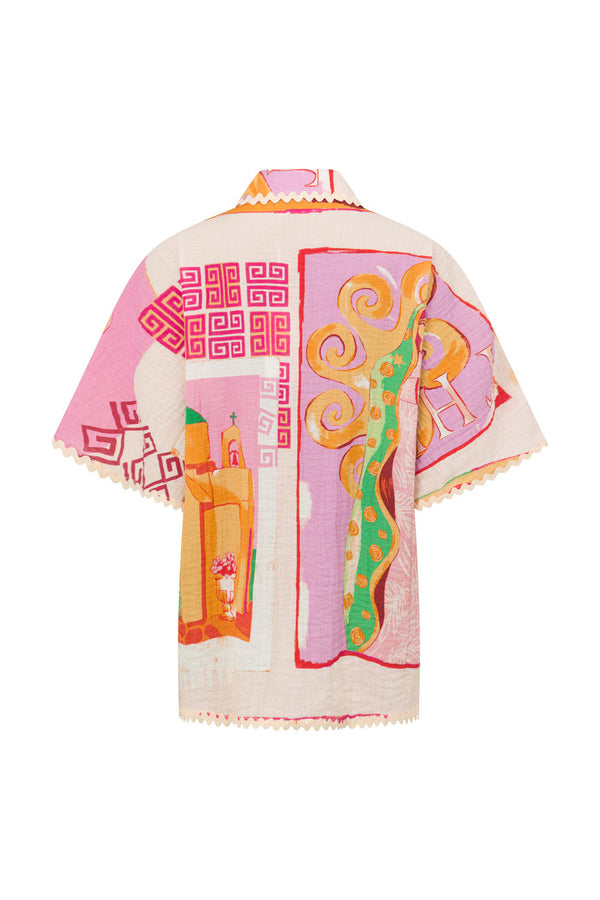 Peach Theotokos Boxy Button Up Collar Kelia Shirt