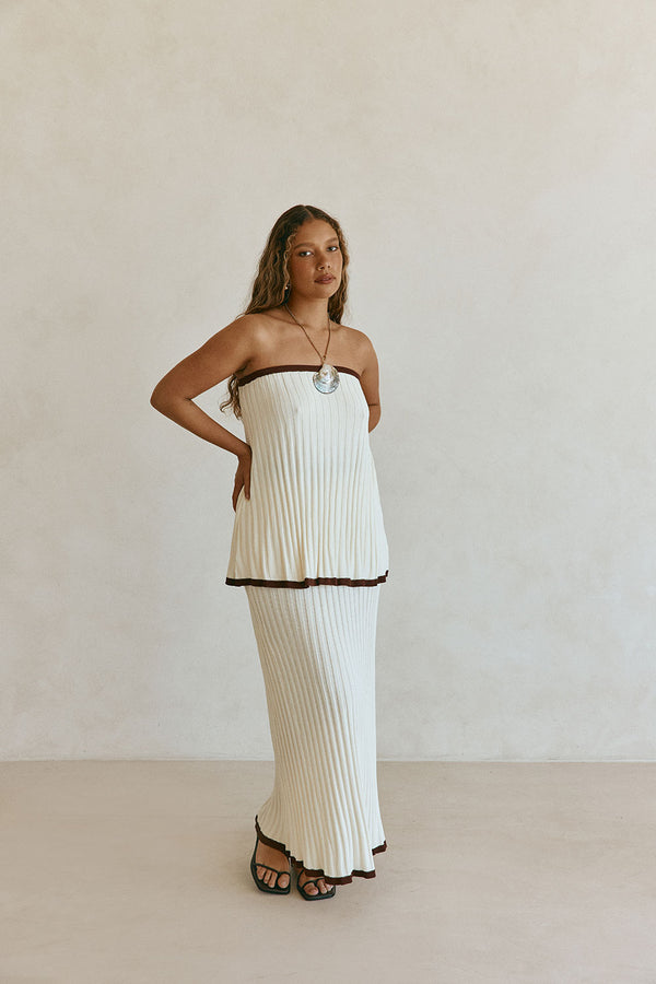 Cream Ribbed High Waist Silla Skirt