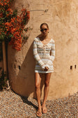 Cream Stripe Knit Long Sleeve Mini Veya Dress