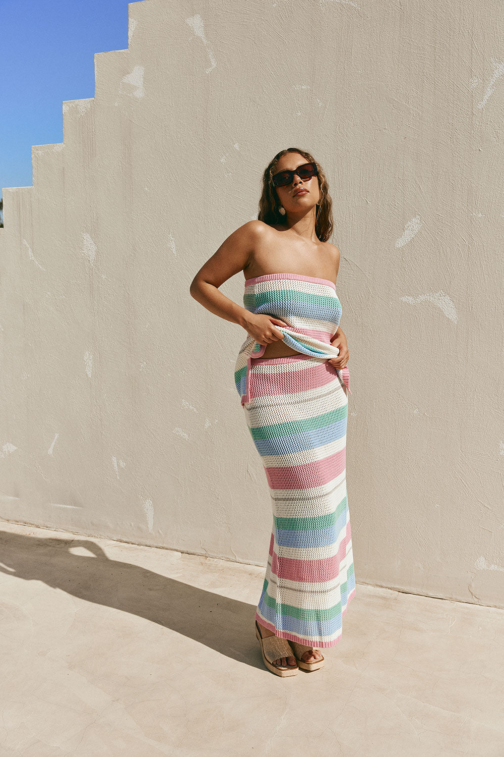 Pastel Stripe Crochet Knit Maxi Damaris Skirt