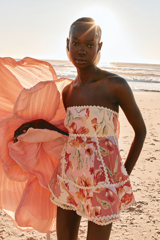 Pink Desert Rose Print Strapless Hera Playsuit