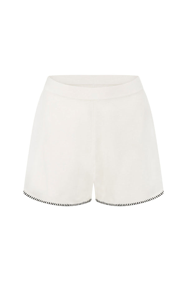 White Knit High Waist Elastic Alara Shorts