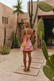 Pink Botanica De Flor Print Corset Mini Emilia Dress