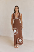 Emelia V Neckline Maxi Knit Dress - Brown, White