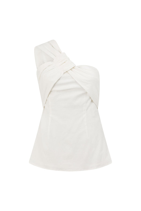 White Cotton One Shoulder Vivia Top