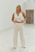Beige and White Stripe Woven Wide Leg Billy Pants
