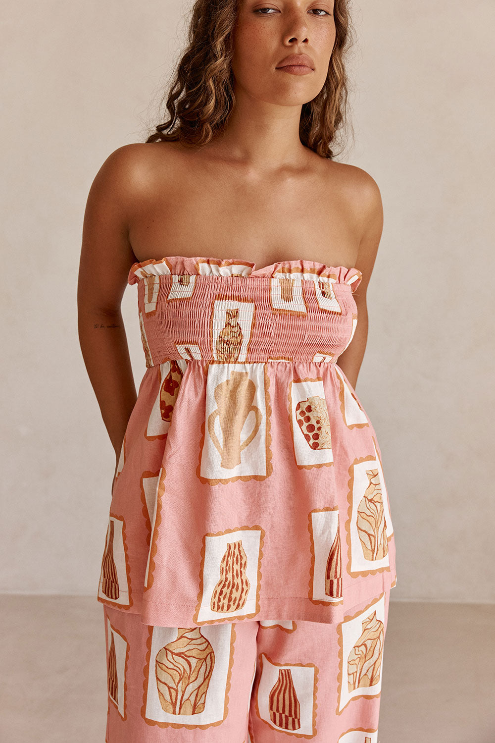 Pink Florero Print Strapless Lucia Top