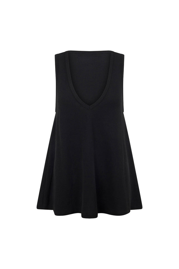 Black Ribbed Knit V Neck Lana Top