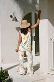 Izabelle V Neck Button Up Top - White, Yellow, Green & Blue Aesta Floral Print