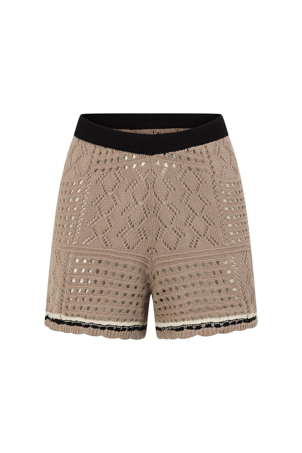 Brown Crochet Knit High Waist Elexa Shorts