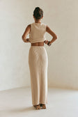 Tan Knit Asymmetric Cutout Side Split Indie Top