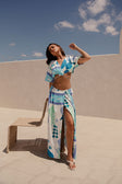 Naya Wrap Maxi Skirt - Scarf Azure, Blue, Green, White