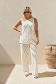 Cream Knit High Waist Ladder Pannel Josiah Pants