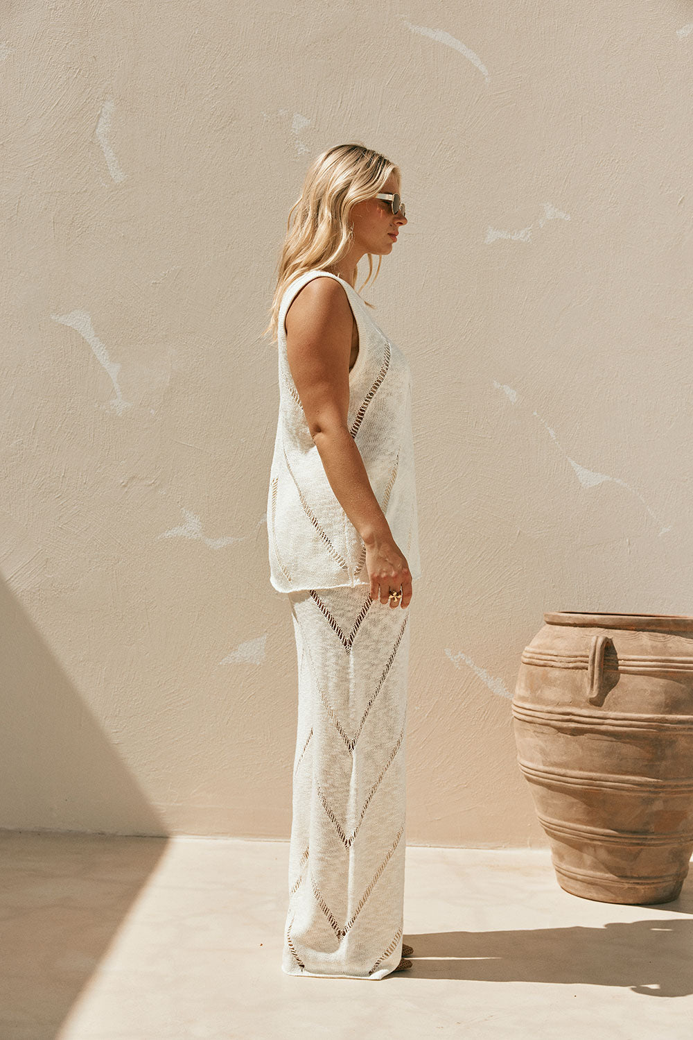 Cream Knit Boxy Ladder Pannel Josiah Top