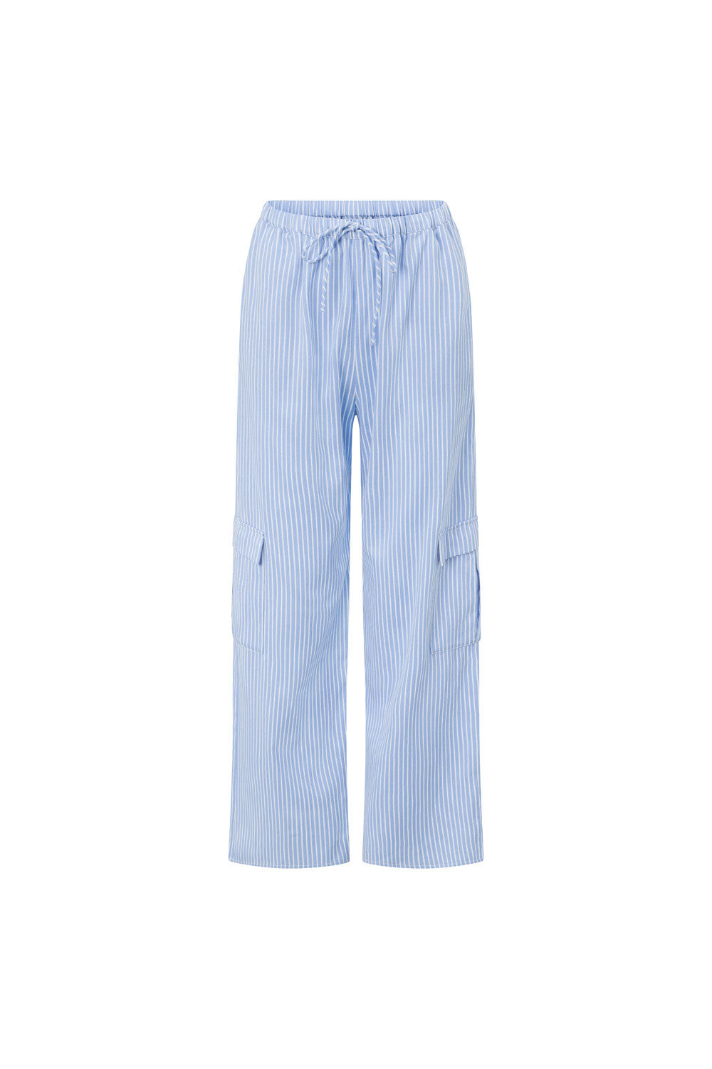 Blue High Waist Drawstring Pocket Brielle Pants