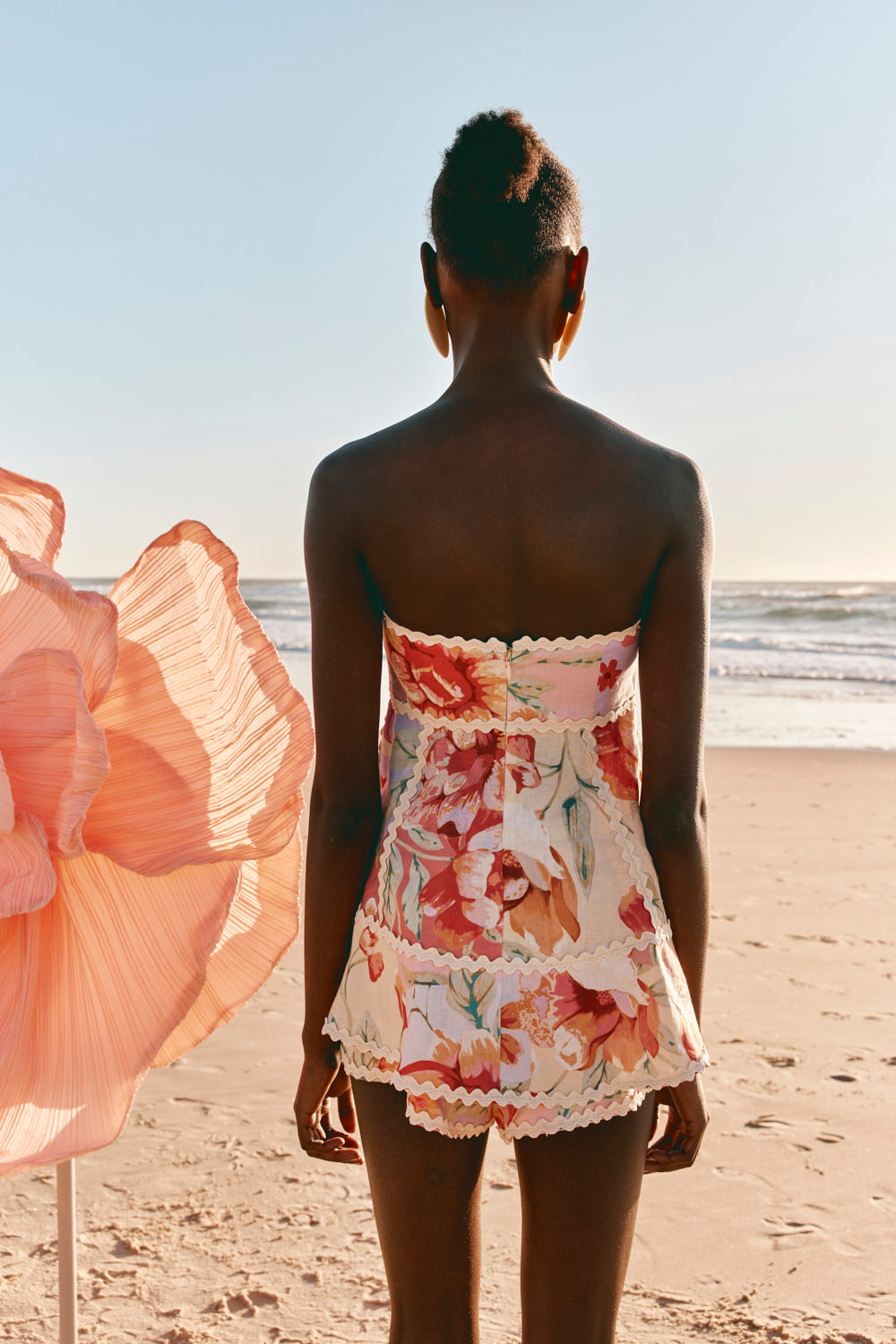 Pink Desert Rose Print Strapless Hera Playsuit