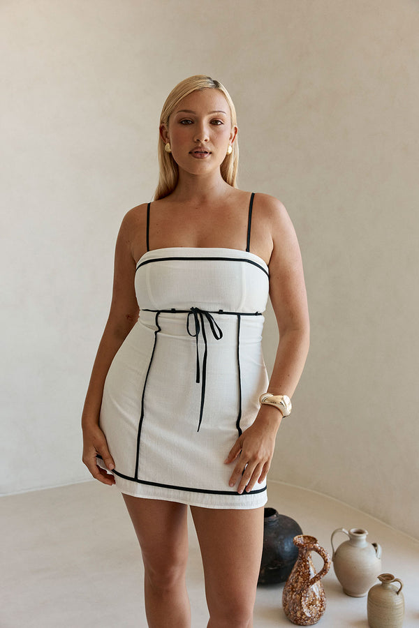 White Removable Strap A Line Mini Palais Dress