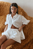 White Cheesecloth Button Up Puff Sleeve Rita Shirt