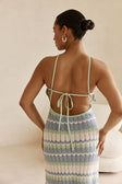 White Blue and Green Stripe Knit Halter Maxi Bexley Dress
