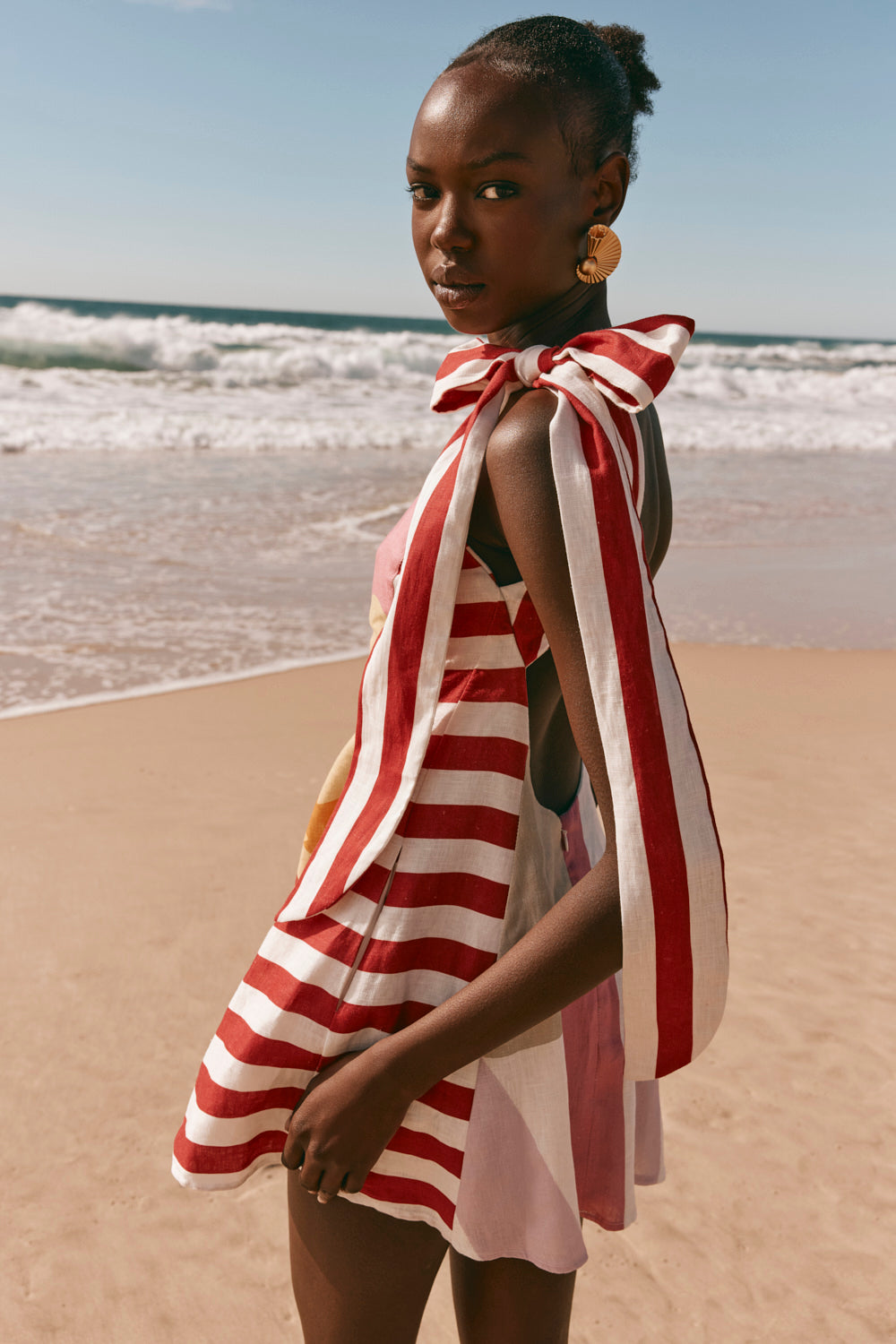 Red Estivo Abstract Print Asymmetric Mini Carmen Dress