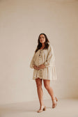 Beige Puff Sleeve Button Midi Palmer Dress
