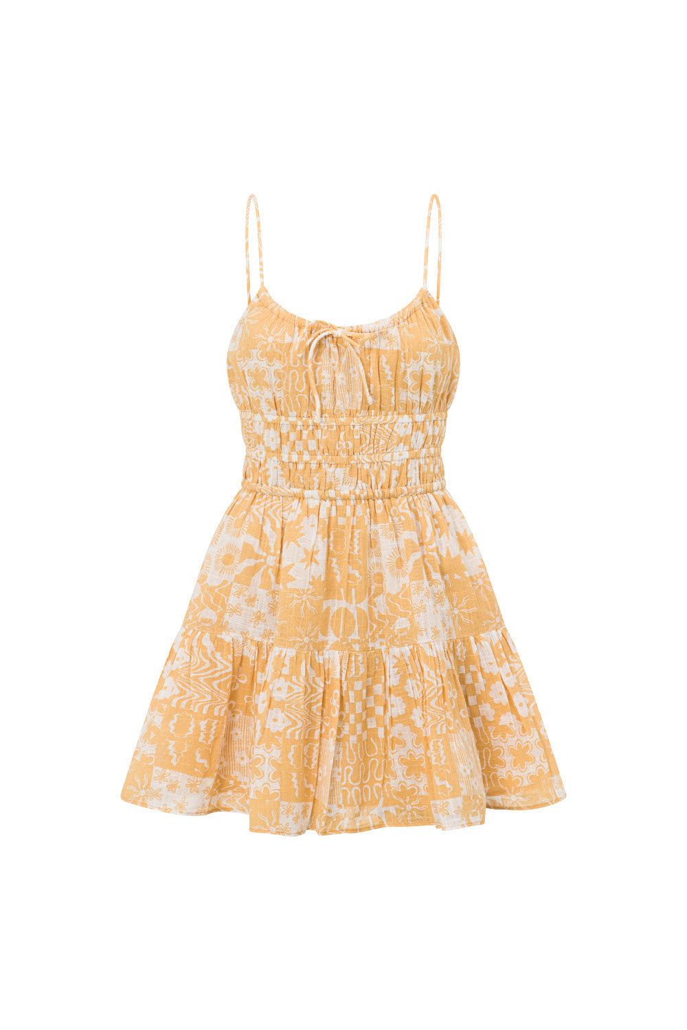 Yellow Strappy Elastic Panel Mini Tacita Dress
