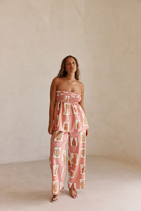 Pink Florero Print Strapless Lucia Top