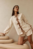 Beige Puff Sleeve Front Tie Paloma Top