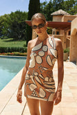 Orange Barrosa Print One Shoulder Mini Zello Dress