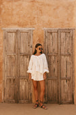 White Broderie Elastic Drawstring Aveline Shorts