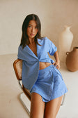 Alyssia Mini Wrap Skirt - Blue, White Stripe