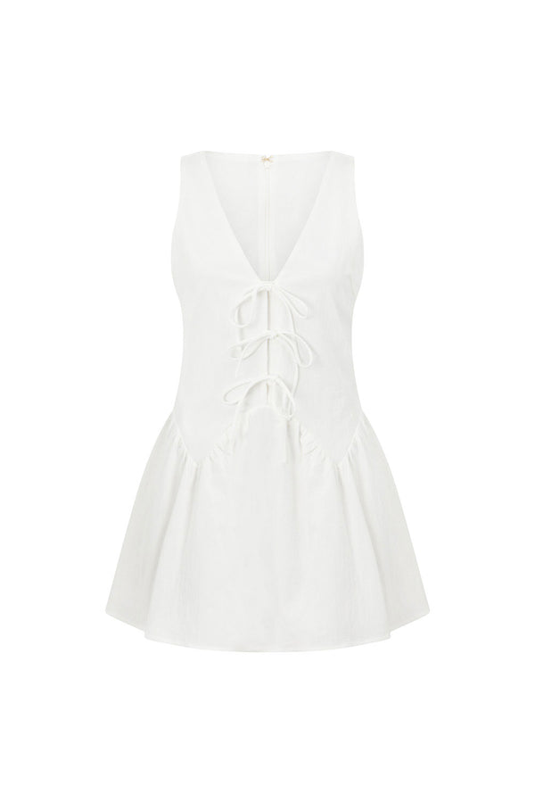 Alista V Neckline Tie Mini Dress - White