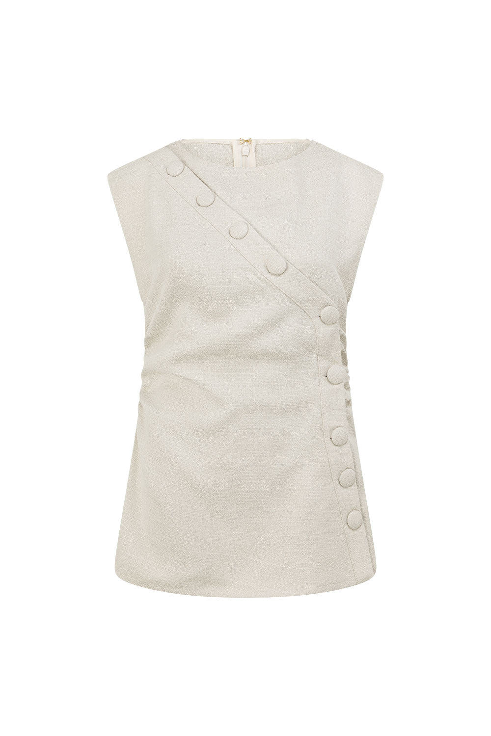 Beige Button Gathered Azul Top