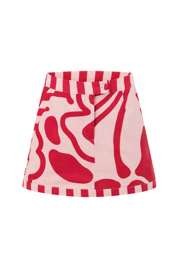 Red and Pink Darling Floral Print A Line Delphia Skirt