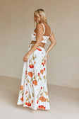 Estelle Crop Top - Red, Green, White, Orange Poppy Print