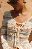 Cream Stripe Knit Long Sleeve Mini Veya Dress