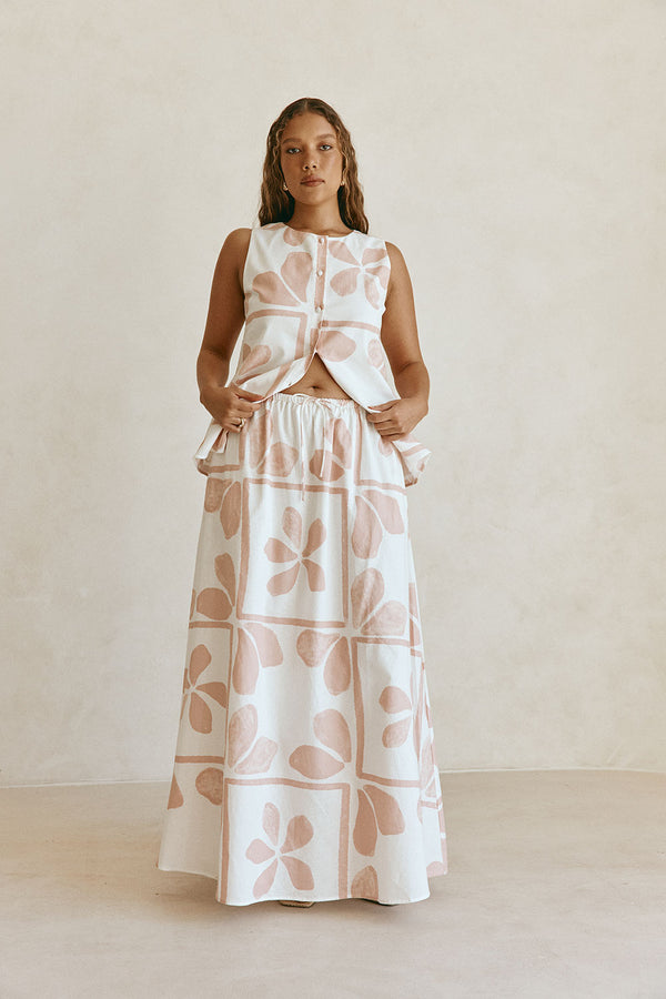 Pink Petal Patch Print Maxi Riko Skirt