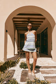 White Blue and Green Stripe Knit Halter Karina Top