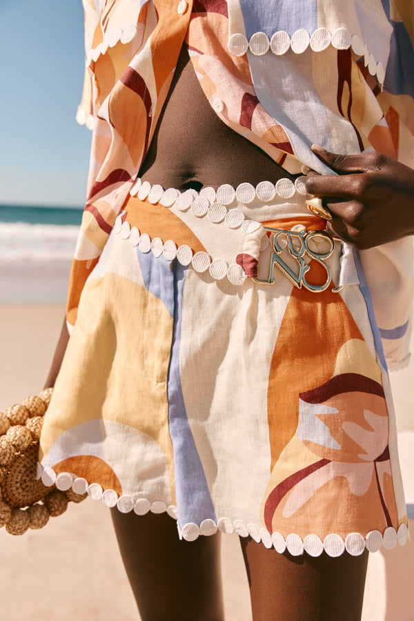 Orange Estivo Dusk Print Wrap Belt Francesca Shorts