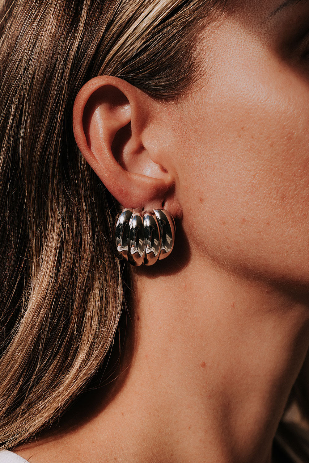 Silver Toned Stainless Steel  Round Samara Earrings