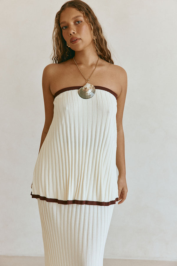 Cream Ribbed Strapless Winnie Top