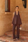 Chocolate Brown Elastic Drawstring Elara Pants