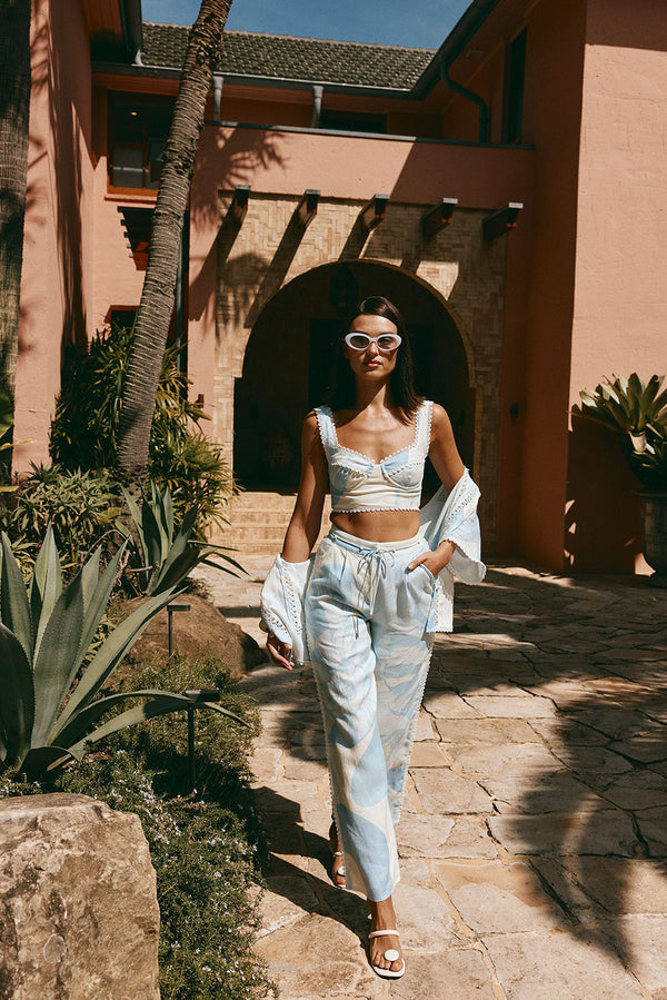 Blue Il Lido Print Wide Strap Crop Isabella Top