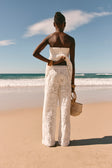 White Embroidered Cutwork Wide Leg Donna Pants