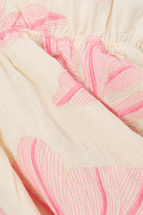 Pink Spring Floral Print Boxy Gathered Mini Naloo Dress