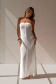 White Knit Strapless Maxi Kamari Dress