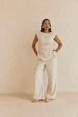 Beige Asymmetric Waist Straight Leg Azul Trouser Pants
